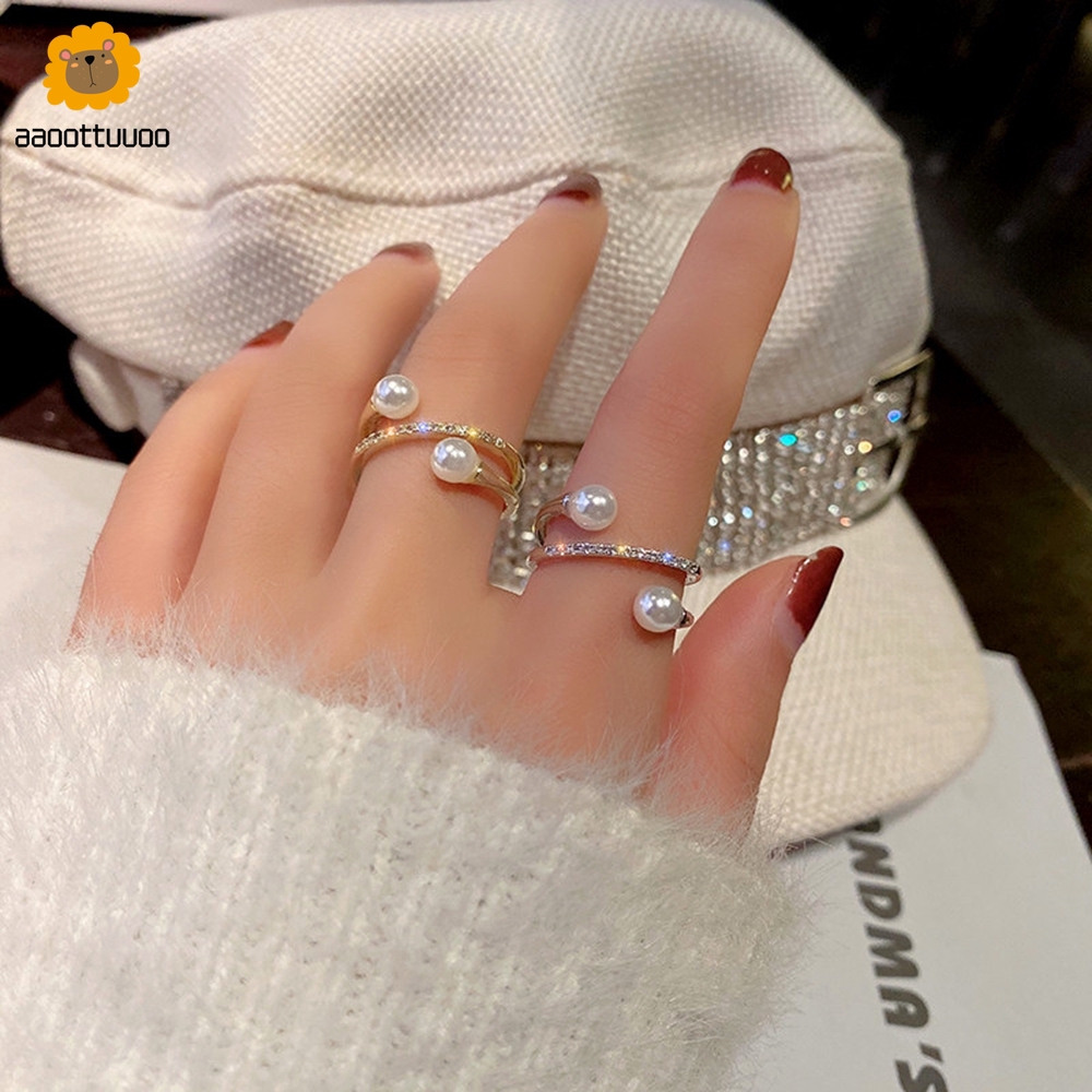 Nhẫn Hở Đính Ngọc Trai Giả Phong Cách Hàn Quốc Cho Nữ