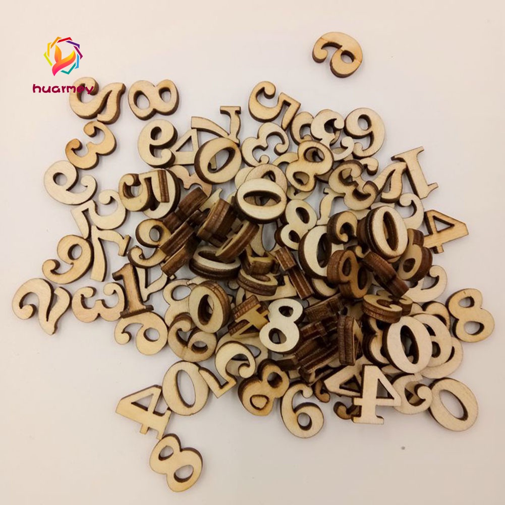 Set 100 nút gỗ không có lỗ hình chữ cái và chữ số đáng yêu