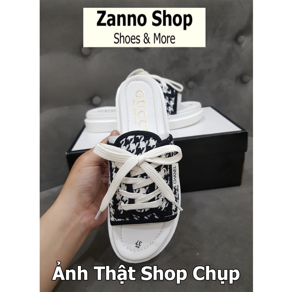 Dép Quai Ngang Nữ Dây Buộc Kẻ Caro Siêu HOT 2022, Dép Đế Bánh Mỳ Cao 3cm Form Ôm Chân