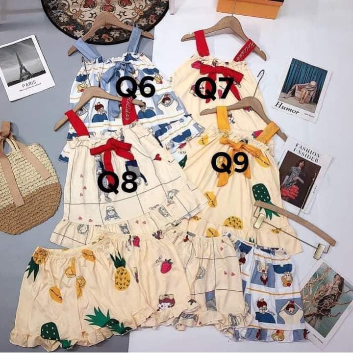 Bộ ngủ cộc 2 dây buộc nơ xinh xinh(kèm ảnh thật,video) | BigBuy360 - bigbuy360.vn