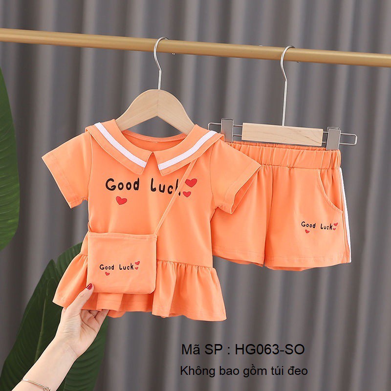 ⚡ SIÊU SALE ⚡ - Set bộ quần áo bé gái mùa hè dễ thương, áo váy babydoll quần đùi good lucky. Cotton thoáng mát - HG063