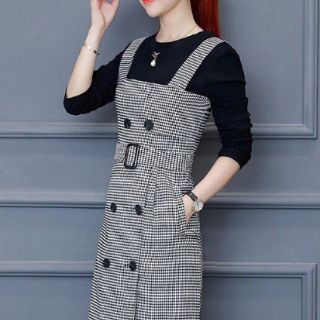 Sét áo thun đầm yếm caro kèm nịt