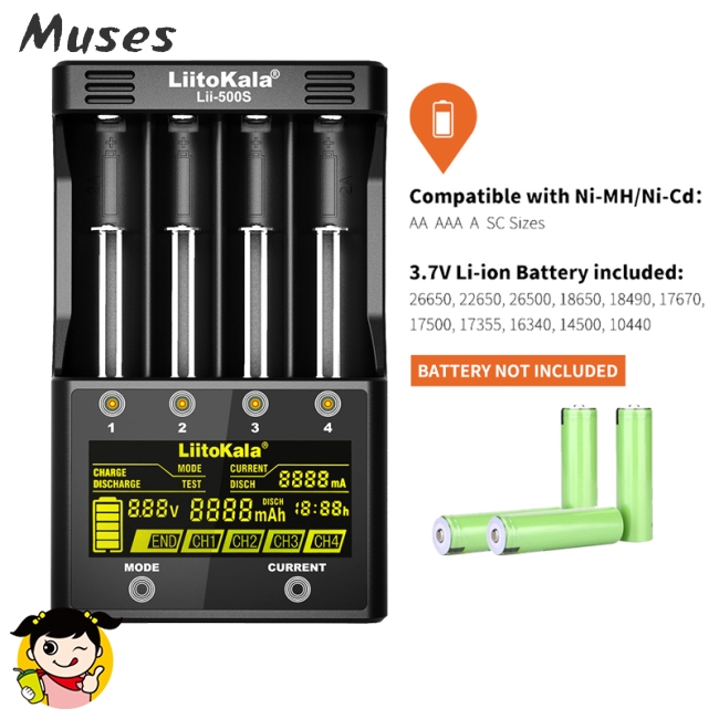 Bộ Sạc Pin LiitoKala lii-500S 18650 18650 26650 21700 AA AAA Muse07