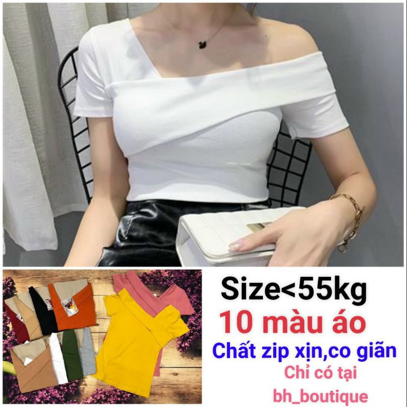 Áo Thun Nữ Kiểu Lệch Vai Tay Ngắn Chất Vải Cotton Co Giãn Phom Ôm Bc2050