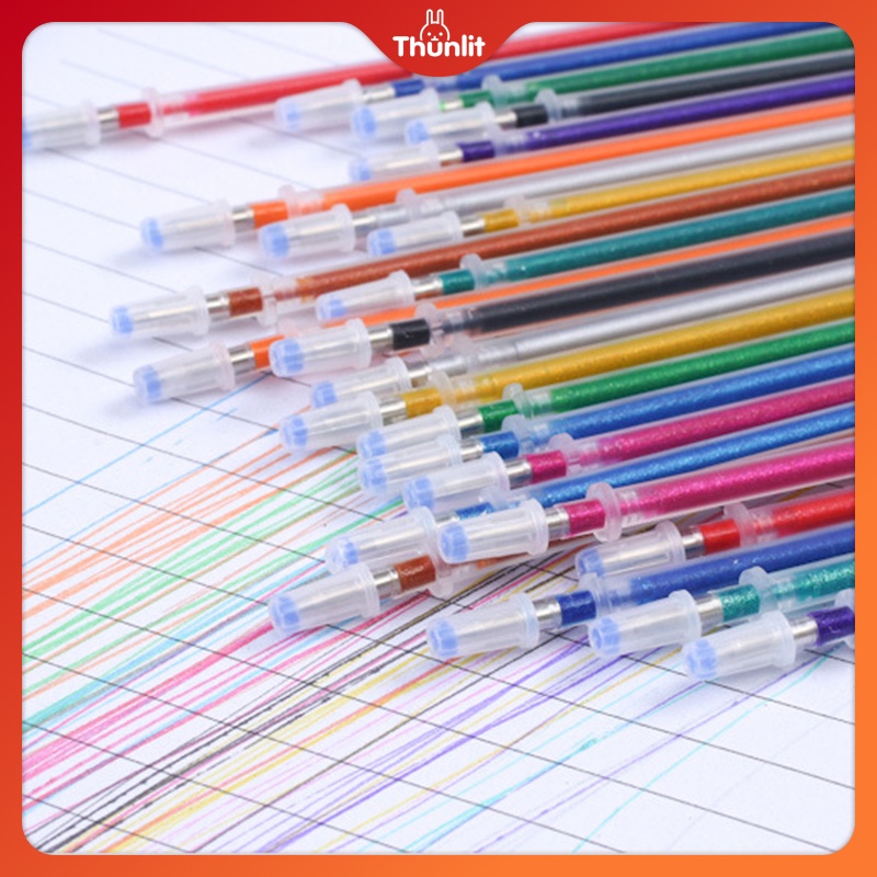 Set 12 ruột bút mực gel THUNLIT nhiều màu sắc dạ quang lấp lánh khác nhau ngòi 1.0mm 13cm dành cho trường học văn phòng