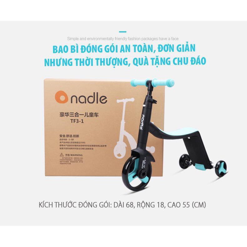 XE TRƯỢT  SCOOTER  Nadle 3 trong 1 - Đa năng tiện lợi rễ sử dụng với 3 chức năng vừa xe đạp - scooter - xe chòi chân