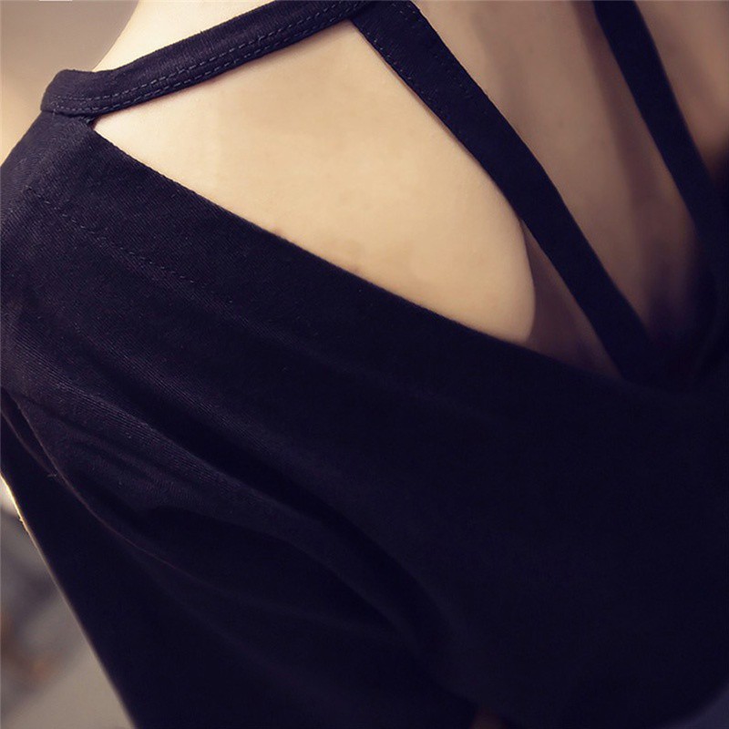 Áo thun tay ngắn phối dây sau lưng quyến rũ cho nữ