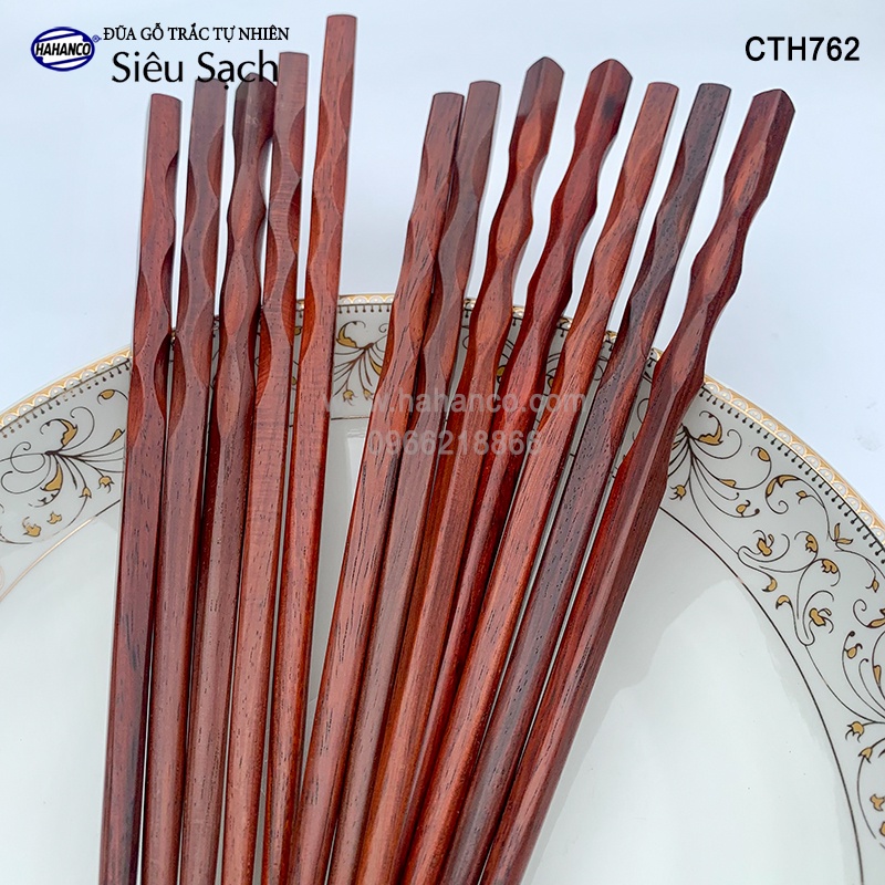 Đũa Gỗ Trắc HAHANCO Đầu Lượn Sóng Vân Đẹp Bộ 10 Đôi