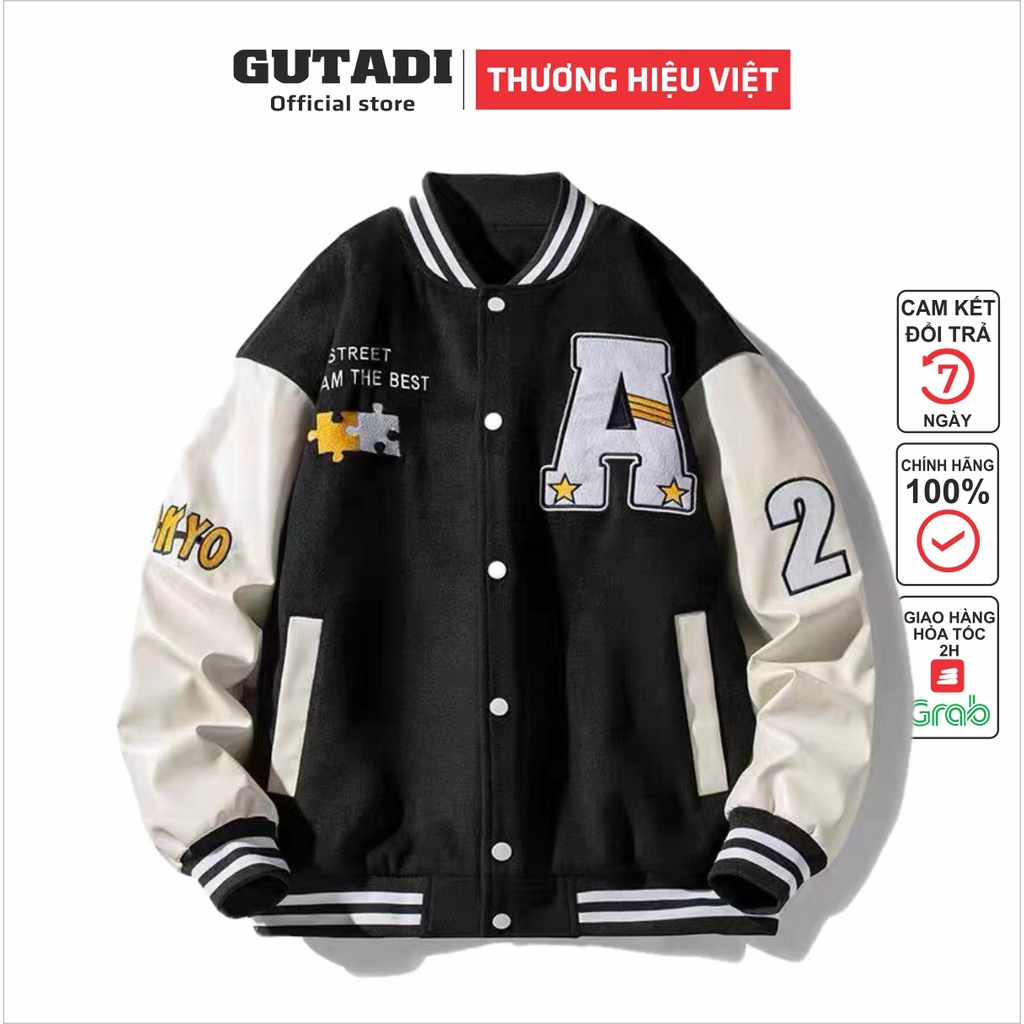 Áo Khoác bomber nỉ thêu chư A cao cấp Jean Thêu Khoác Bò Nam NữJeans Unisex