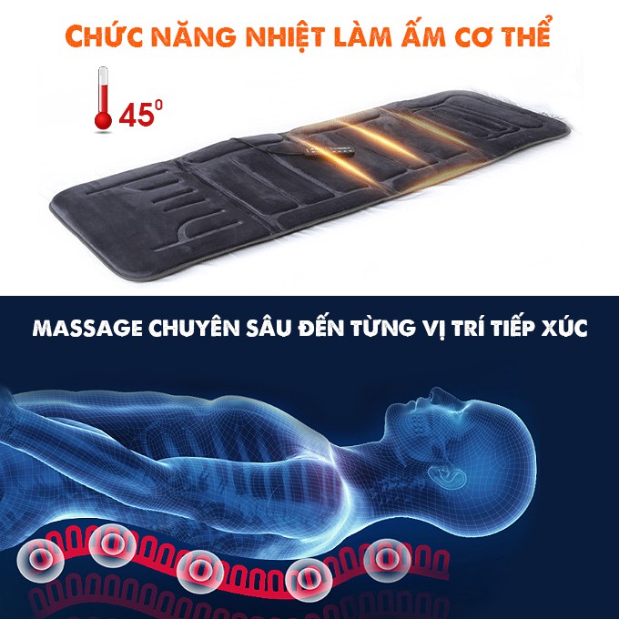 Nệm massage toàn thân nhiệt và đèn hồng ngoại OKACHI JP-M799 - màu đen