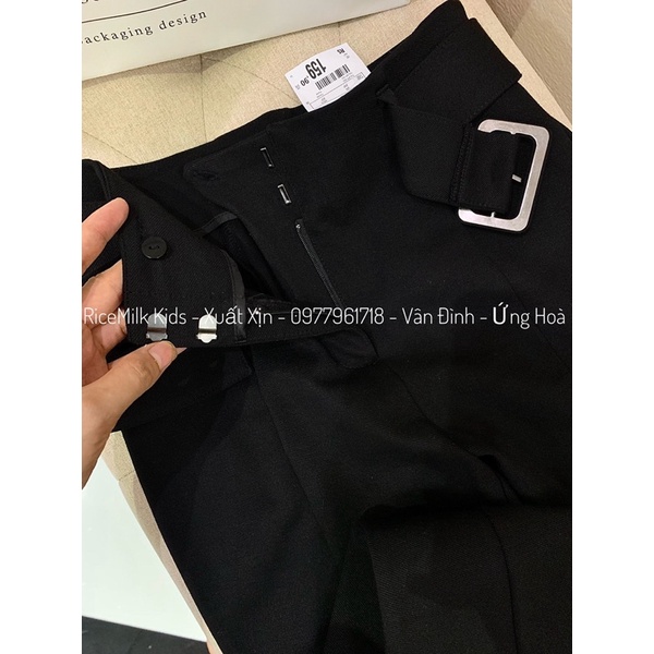 Quần ống loe đen kèm đai xuất dư xịn
