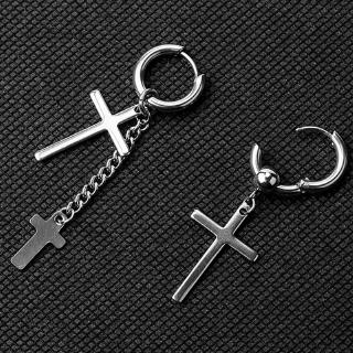 Bông tay dáng dài chất liệu inox hình cây thập giá cá tính dành cho nữ