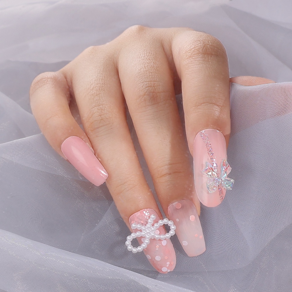 1 Hộp Phụ Kiện Trang Trí Móng Tay Nghệ Thuật 3D Hình Nơ Và Ngọc Trai