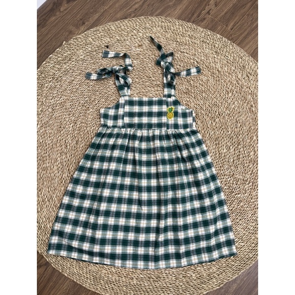 Váy baby doll kẻ caro xanh có hình trái dứa siêu dễ thương
