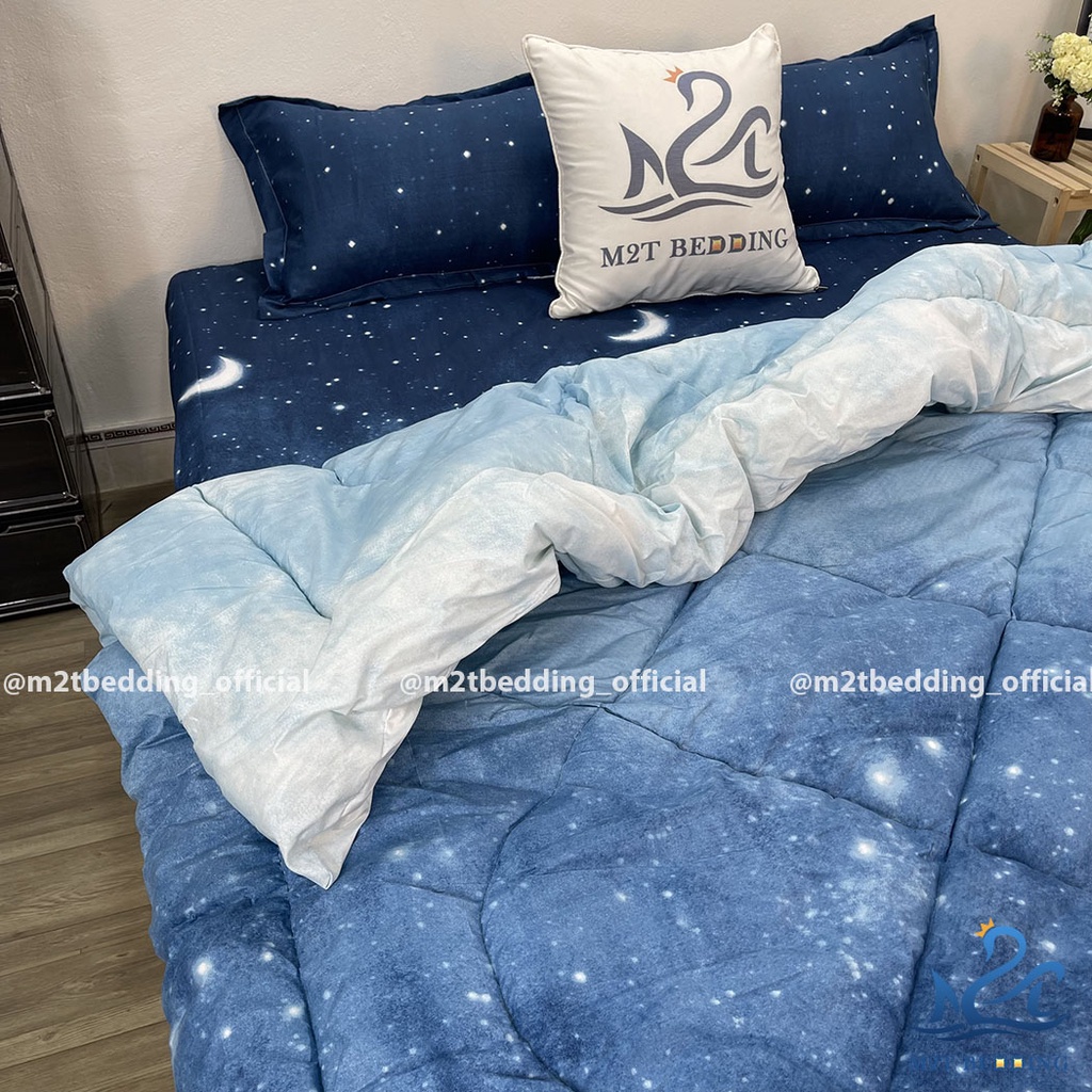 Ga giường, chăn phao, chăn hè và 2 vỏ gối M2T Bedding, Chăn ga gối đệm phong cách Hàn Quốc - PLX Màn đêm