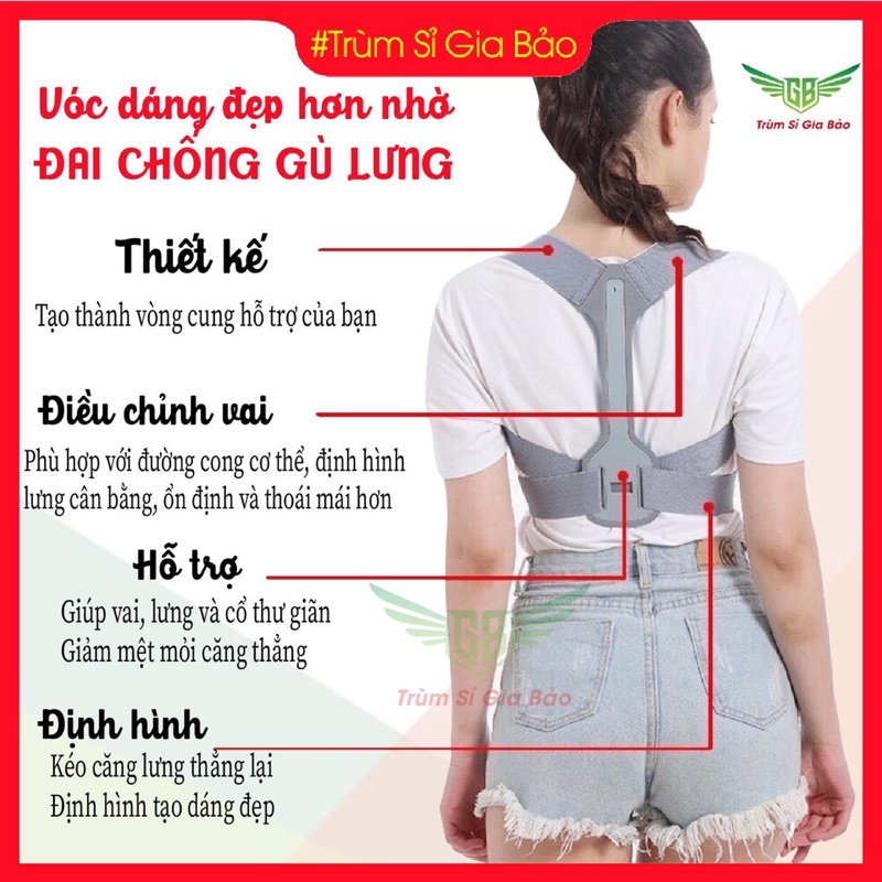 Đai chống gù lưng nam nữ chính hãng, đai cho người lớn trẻ em thông minh tặng kèm 2 tấm trợ lực.