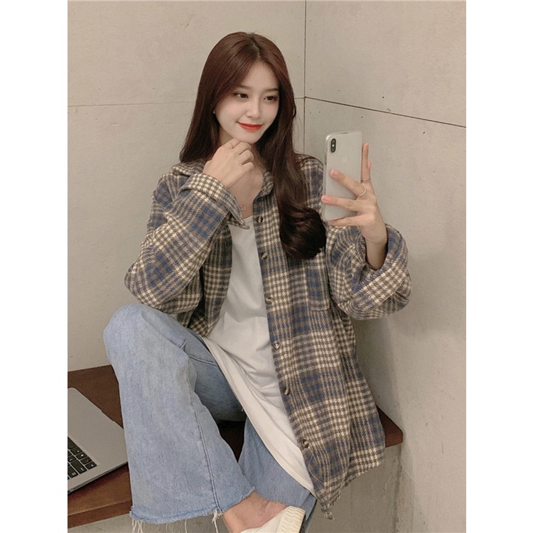 Áo Sơ Mi Kẻ Caro Nữ Ulzzang Form Rộng Đi Học Đi Chơi Áo Khoác Ngoài Họa Tiết Kẻ Sọc Theo Phong Cách Retro Mẫu Mới 2022 | BigBuy360 - bigbuy360.vn