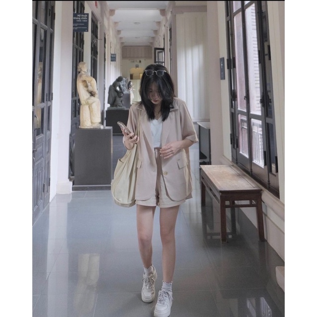 Set Vest Áo Tay Lửng Quần Đùi Khoác Ngoài Phong Cách Hàn Quốc Màu Đen Dành Cho Nữ PHULA | BigBuy360 - bigbuy360.vn