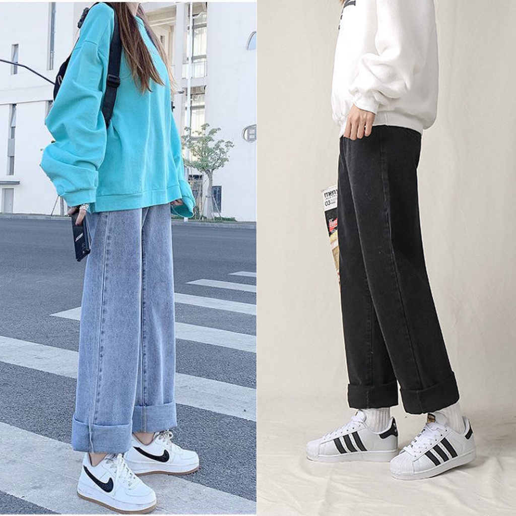 Quần jean ống rộng cạp cao ulzzang, quần bò nữ dáng suông TREND JEANS