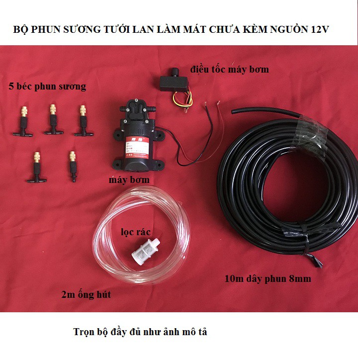 bộ phun sương làm mát, tưới lan - bơm áp lực 12v