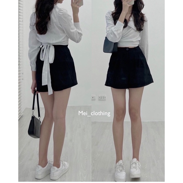 [Ảnh thật/video] Áo sơmi kiểu dây đan chéo BUỘC SAU LƯNG kẻ sọc