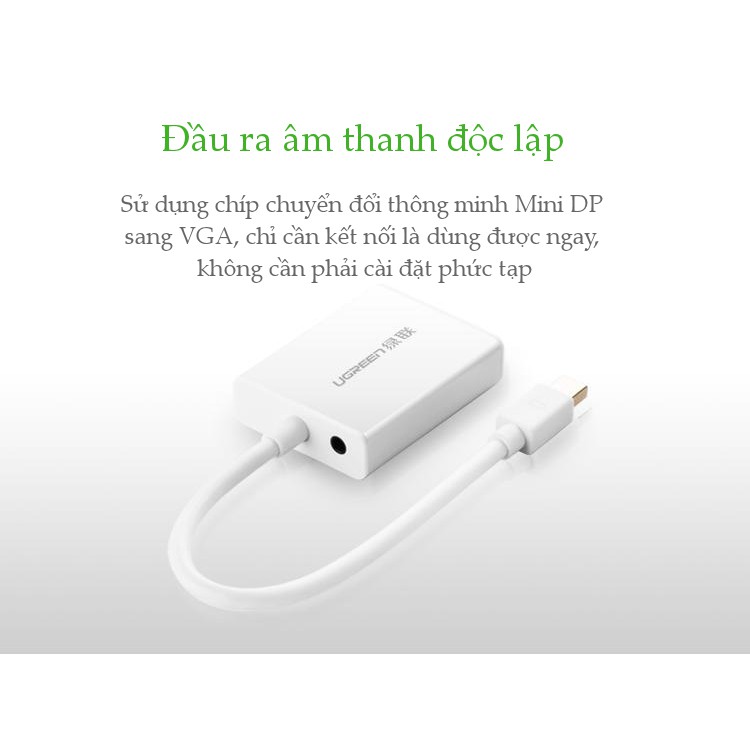 Bộ chuyển đổi Mini DisplayPort sang VGA có âm thanh UGREEN MD107-10437 (màu trắng)