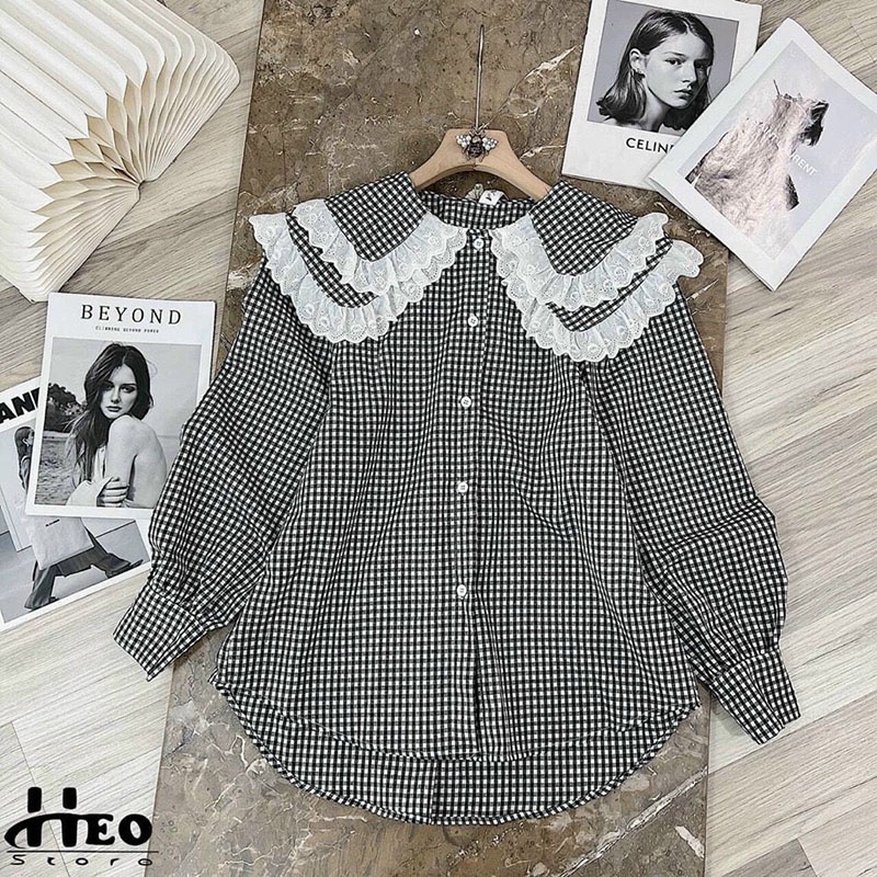 Áo Sơ Mi Kẻ Cổ Sen Bèo Phom Đẹp Hàng Quảng Châu M688-Violet
