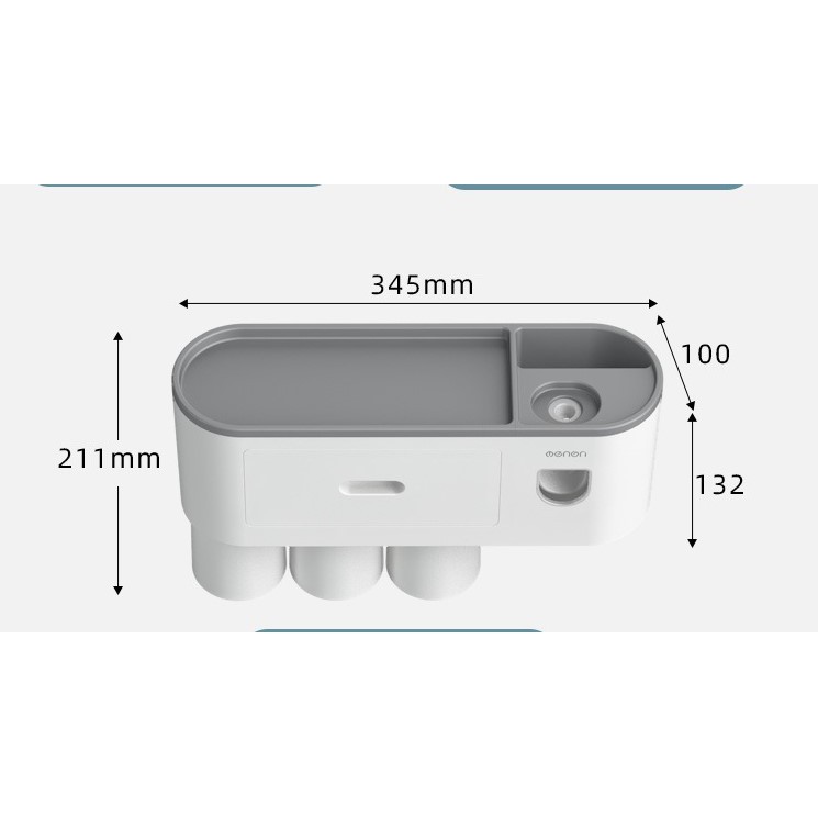 Giá kệ để đồ dùng phòng tắm kiêm bộ nhả kem đánh răng tự động kèm 3 cốc hút nam châm độc đáo Oenon