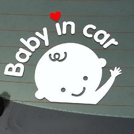 Tem xe ô tô Baby In Car đề can dán xe trang trí kính chất liệu Vinyl cao cấp