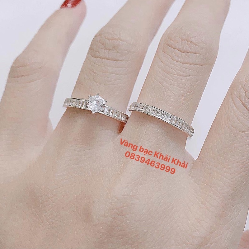 Nhẫn đôi bạc ta đính đá cao cấp siêu đẹp , sáng bóng - Vàng Bạc Khải Khải