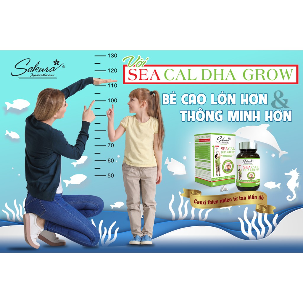 (Hộp 30 viên) Viên uống bổ sung canxi SAKURA SEA CAL DHA GROW – Phát triển chiều cao, giảm nguy cơ còi xương ở trẻ em
