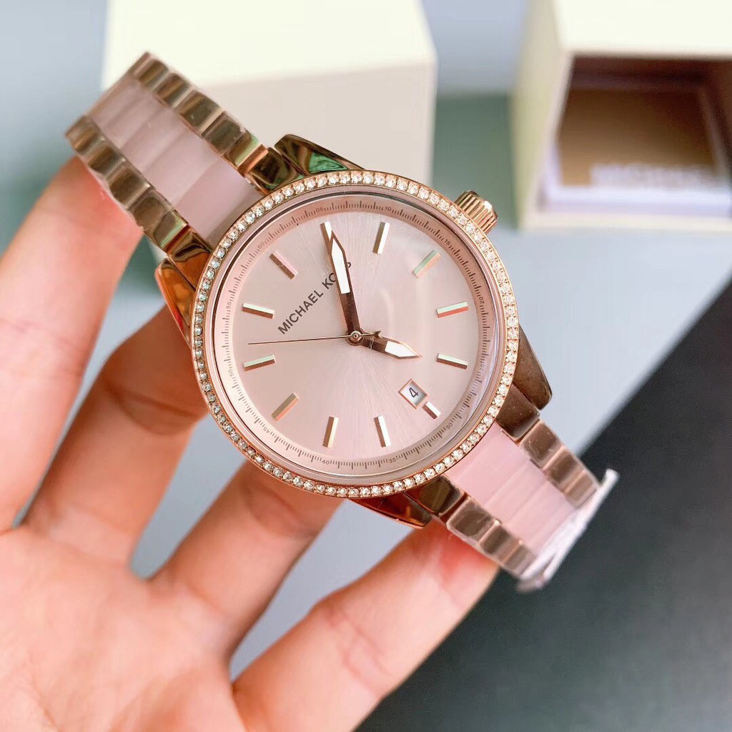 Đồng hồ nữ michael kors ritz dây viền thép + nhựa resin size 38mm