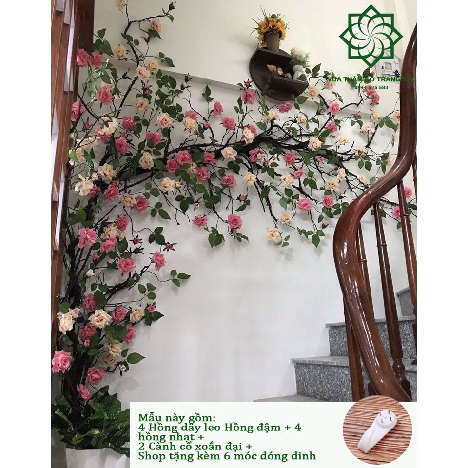 Hoa Hồng dây leo giả/nhựa trang trí nhà cửa Tết đón năm mới cao cấp (1m7, 8 màu) | BigBuy360 - bigbuy360.vn