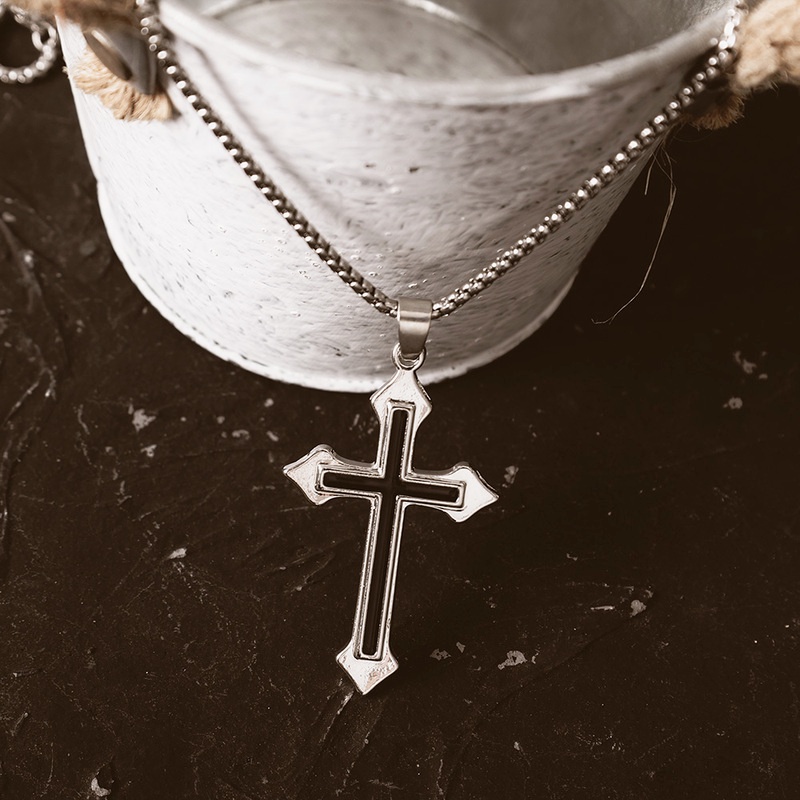 1 Vòng cổ Thép Titan Mặt Thánh Giá Chúa Jesus Phong Cách Hip Hop Cho Cặp Đôi