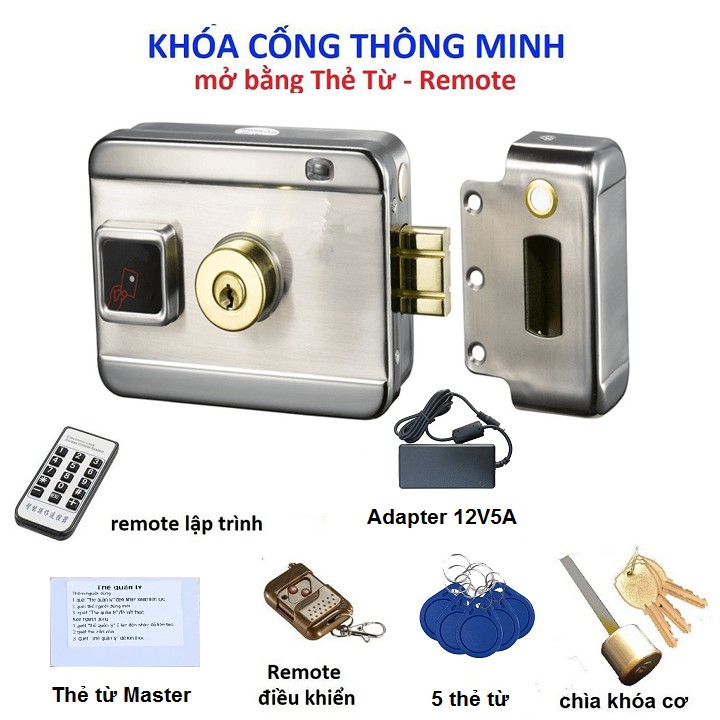 Khóa cổng điện tử điều khiển từ xa ( bao gồm adapter 12v3A)