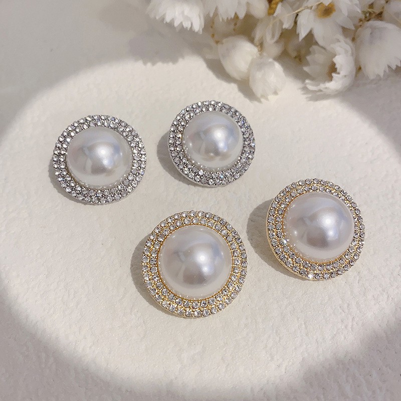 BÔNG TAI NGỌC TRAI NHÂN TẠO ĐÍNH ĐÁ MÀU VÀNG PHONG CÁCH SANG TRỌNG - MELY 1343