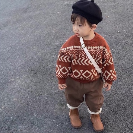 Áo len họa tiết thổ cẩm Hàn Quốc cho bé trai bé gái size 80-130