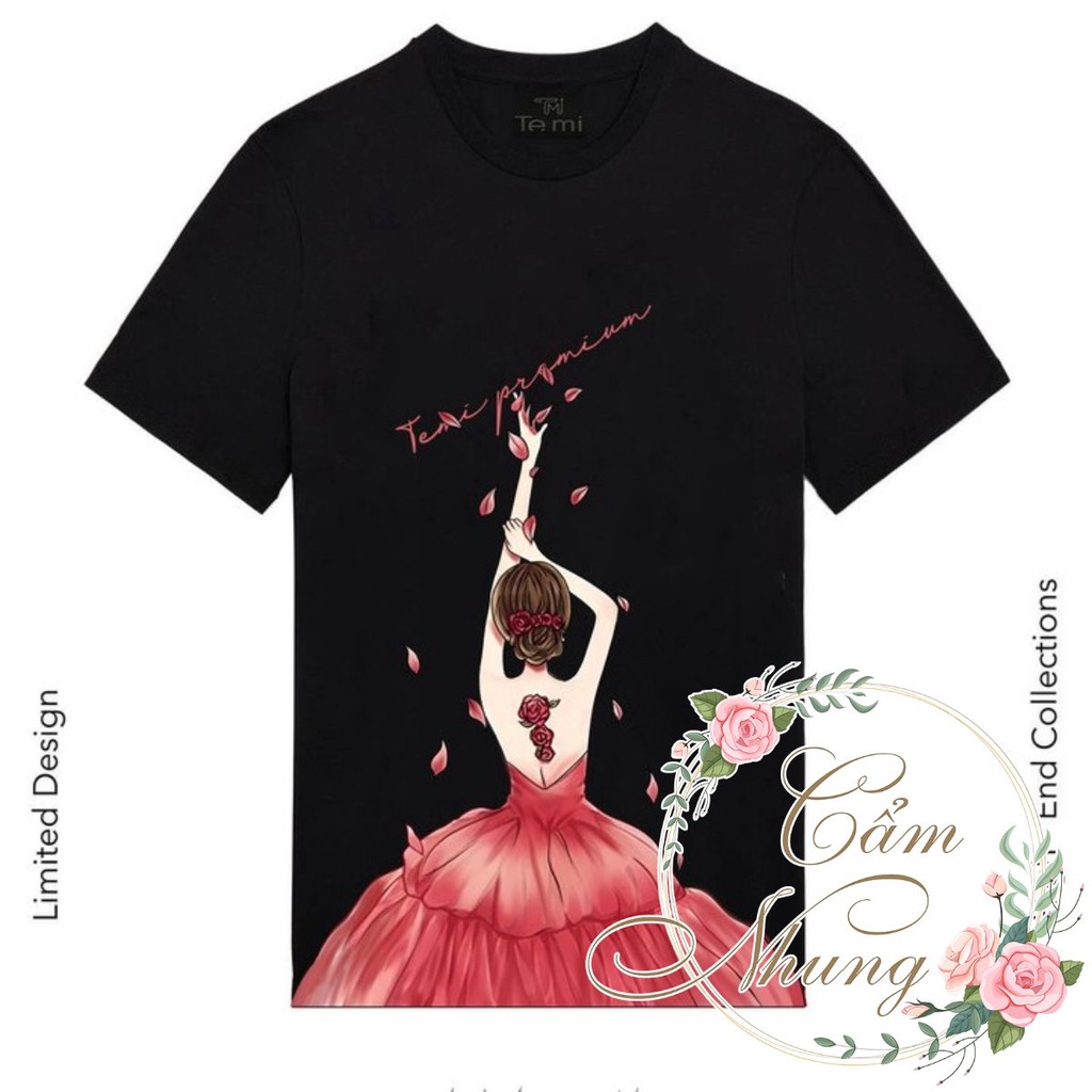 Áo Thun Tay Lỡ Cô Gái Váy Đỏ CAMNHUNG Áo Thun Nam Nữ Unisex Hot Hit