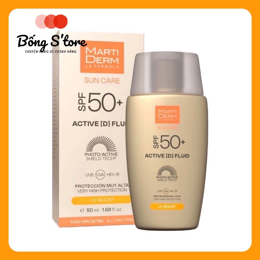 Kem chống nắng phổ rộng Martiderm bản mới Active D Fluid SPF 50+ 50ml