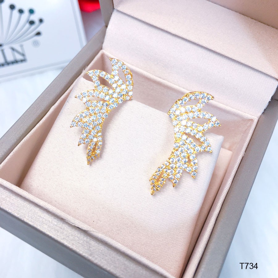 Bông tai nữ dạng kẹp đôi cánh đính đá bền màu cao cấp Orin T734