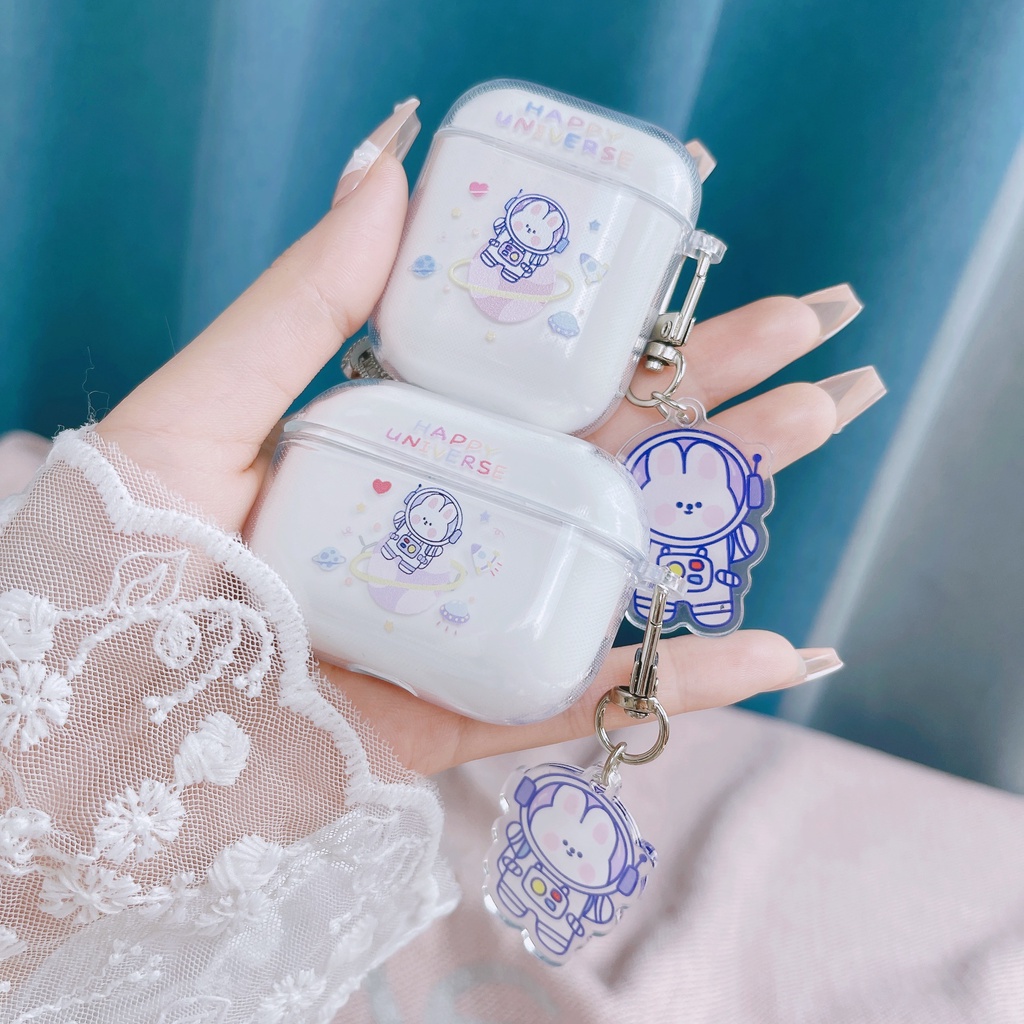 Vỏ Bảo Vệ Hộp Sạc Tai Nghe Airpods 3 Pro 2 Trong Suốt Họa Tiết Hoạt Hình Chú Thỏ/ Hành Tinh/ Gấu Dễ Thương Thời Trang 2021 Ốp