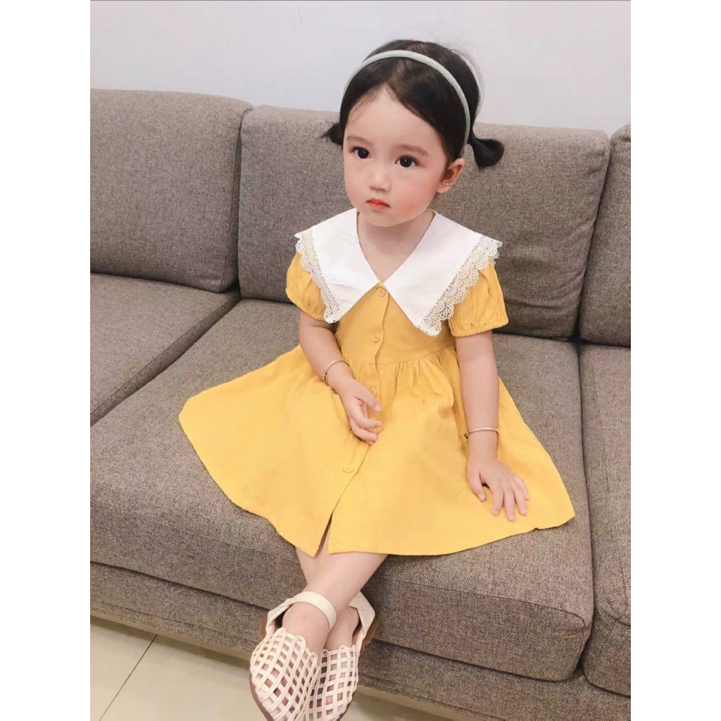 Váy bé gái - Váy thô cài cúc cổ ren siêu xinh cho bé gái 1-5 Tuổi [ELSAKIDS]