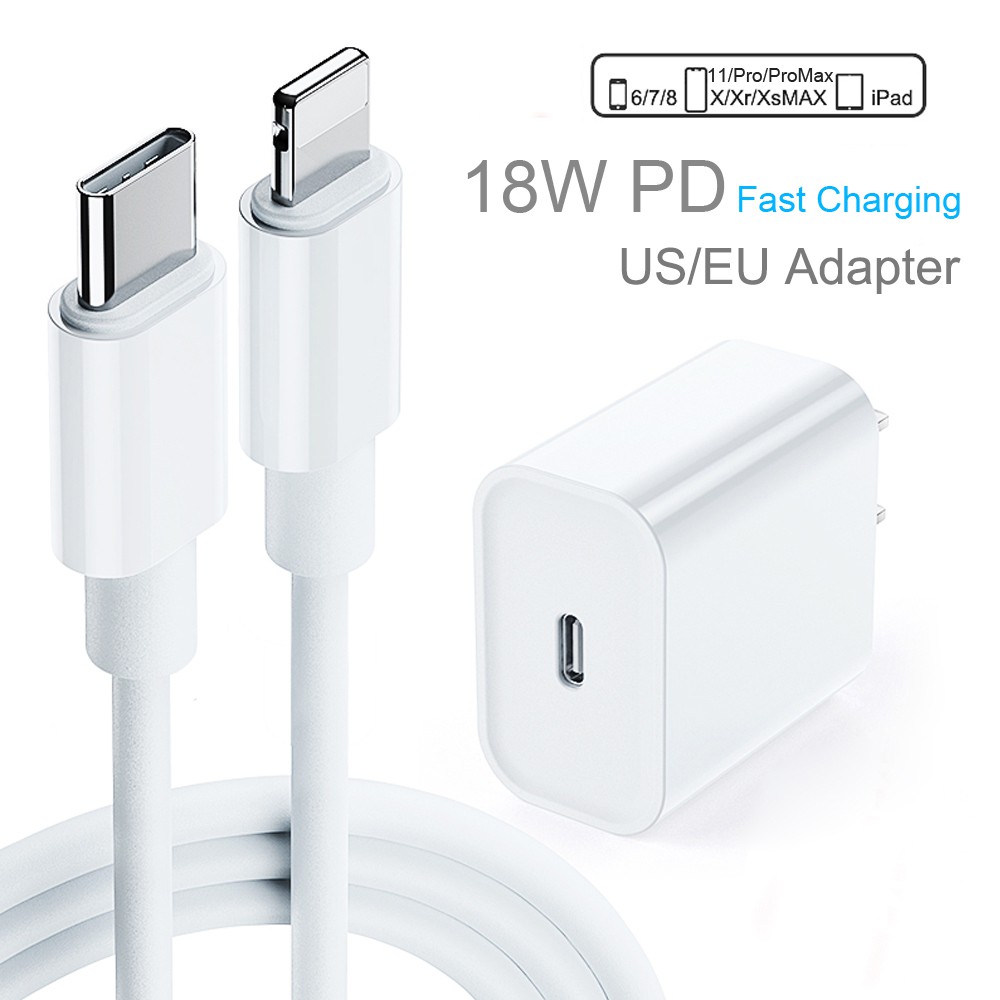 Củ sạc/cáp sạc nhanh PD USB-C sang Lightning 18W 9V/2A cho iPhone 11 11Pro Max XS iPad Mini Pro