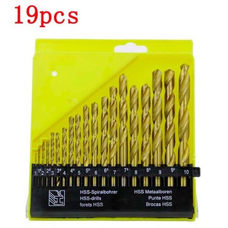 Bộ 19 mũi khoan mạ titan chất liệu  hss4241 sắt,thép gỗ..1.5-10mm
