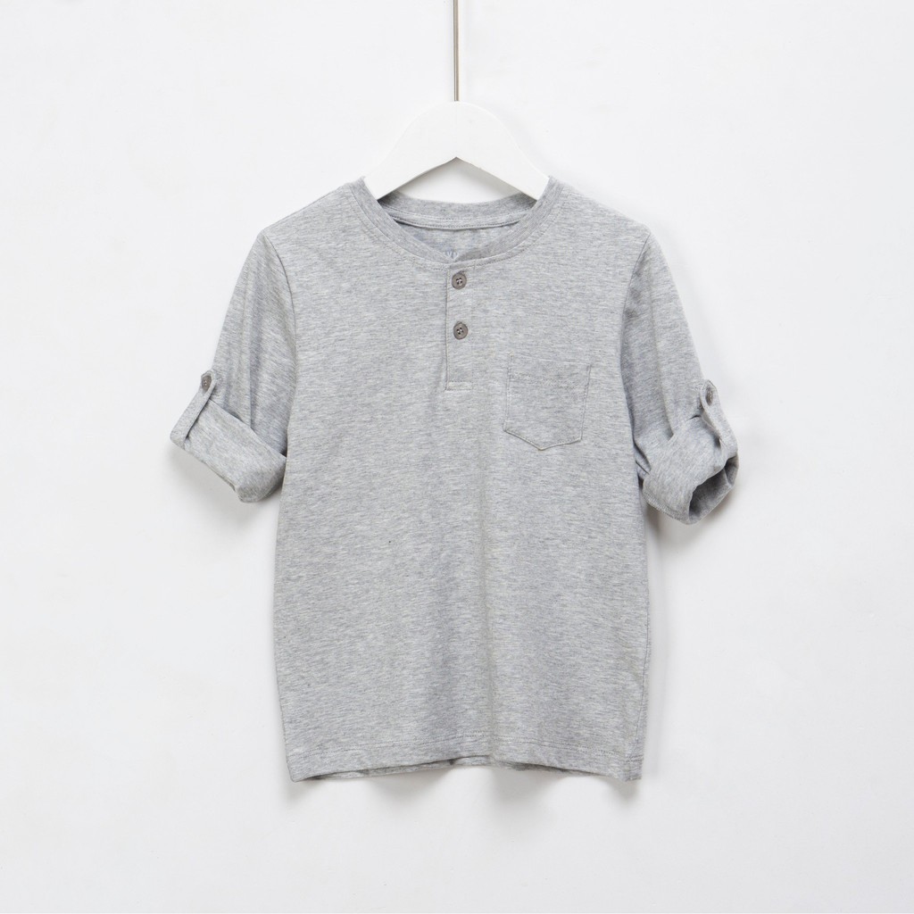 Áo phông bé trai SAYME áo thun dài tay thu đông cổ henley vải cotton mềm mịn thấm hút tốt BCTS0023-24