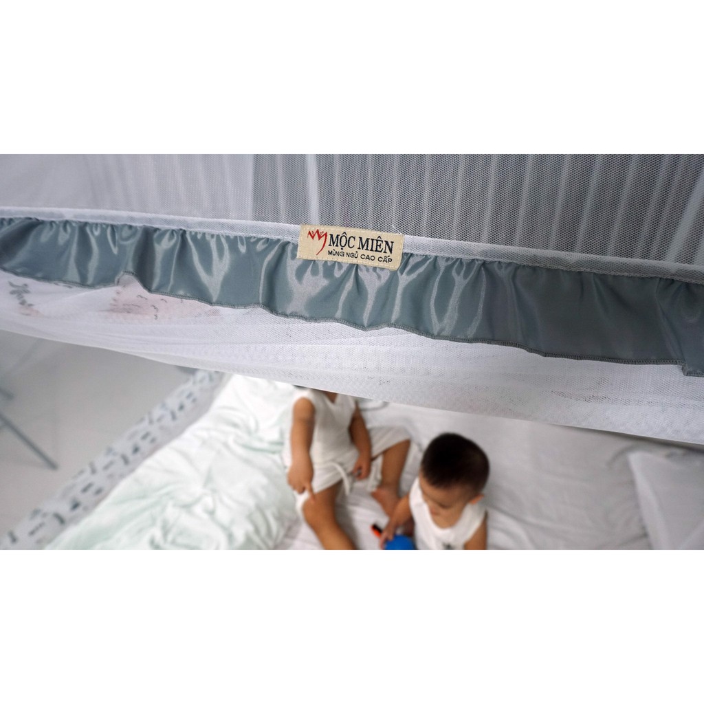 Mùng Chụp Đỉnh Rộng Mộc Miên Họa Tiết Khủng Long 2 Cửa Kích Thước Đa Dạng