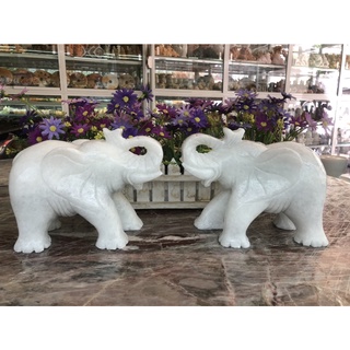 Cặp tượng con voi phong thủy đá trắng - Dài 20 cm