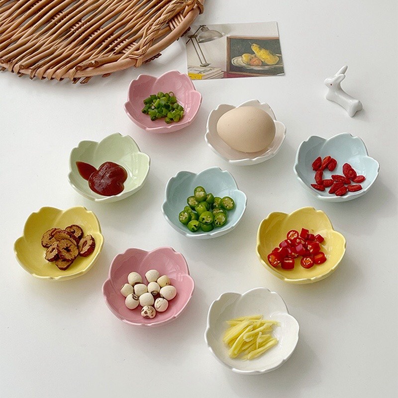 Đĩa sứ mini hình cá trích, hoa anh đào dễ thương dành cho bé ăn dặm ADKN, bát gốm sứ SAMI KIDS