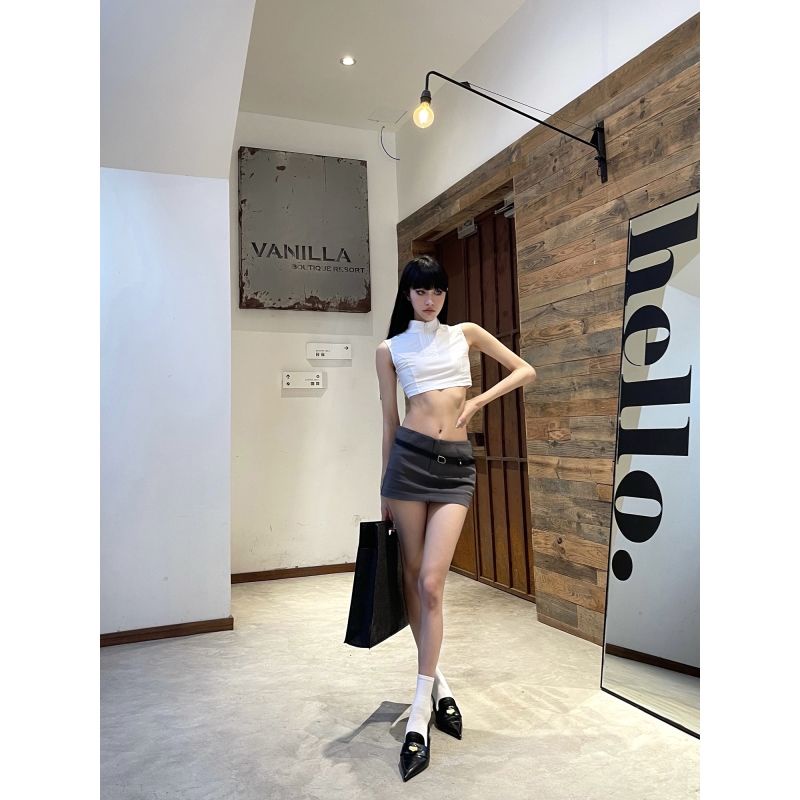 Áo Thun Không Tay Cổ Đứng Dáng Ôm Có Khóa Kéo Thời Trang Mùa Hè 0122 Cho Nữ