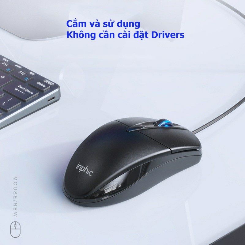 Chuột Máy Tính Có Dây INPHIC PB20P/PB20 Không Ồn Nút Bấm Cực Êm- Chính Hãng